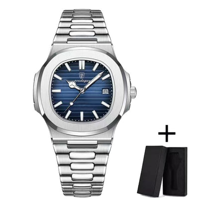 Relógio Masculino de Luxo POEDAGAR 50 ATM À Prova D'água Relógio Masculino Luminoso Data Aço Inoxidável Quadrado Quartzo Relógios Masculinos reloj hombre