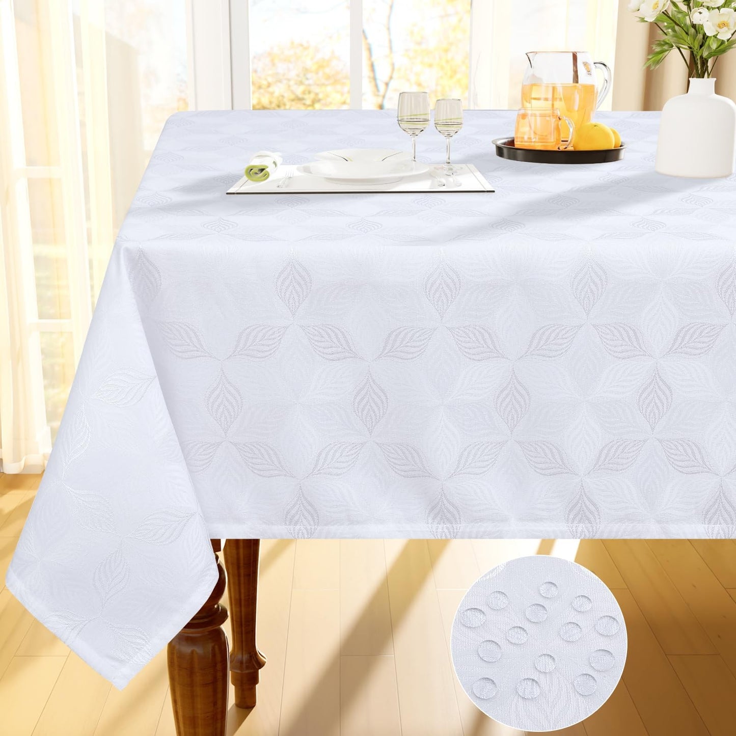 Olanly Rectangle Table Cloth For Home Jacquard Dyeing Tablecloth For Banquet Party Leaf Flower Diagram Polyester Tablecloth Grey