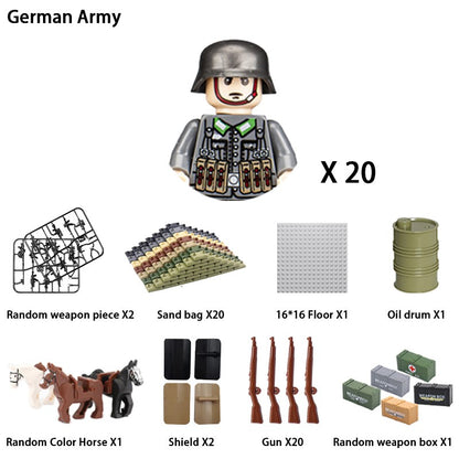 Brinquedos de blocos de montar para crianças: Modelos de Mini Armas de Exército Nacional de Guerra de Soldados de Infantaria da Segunda Guerra Mundial