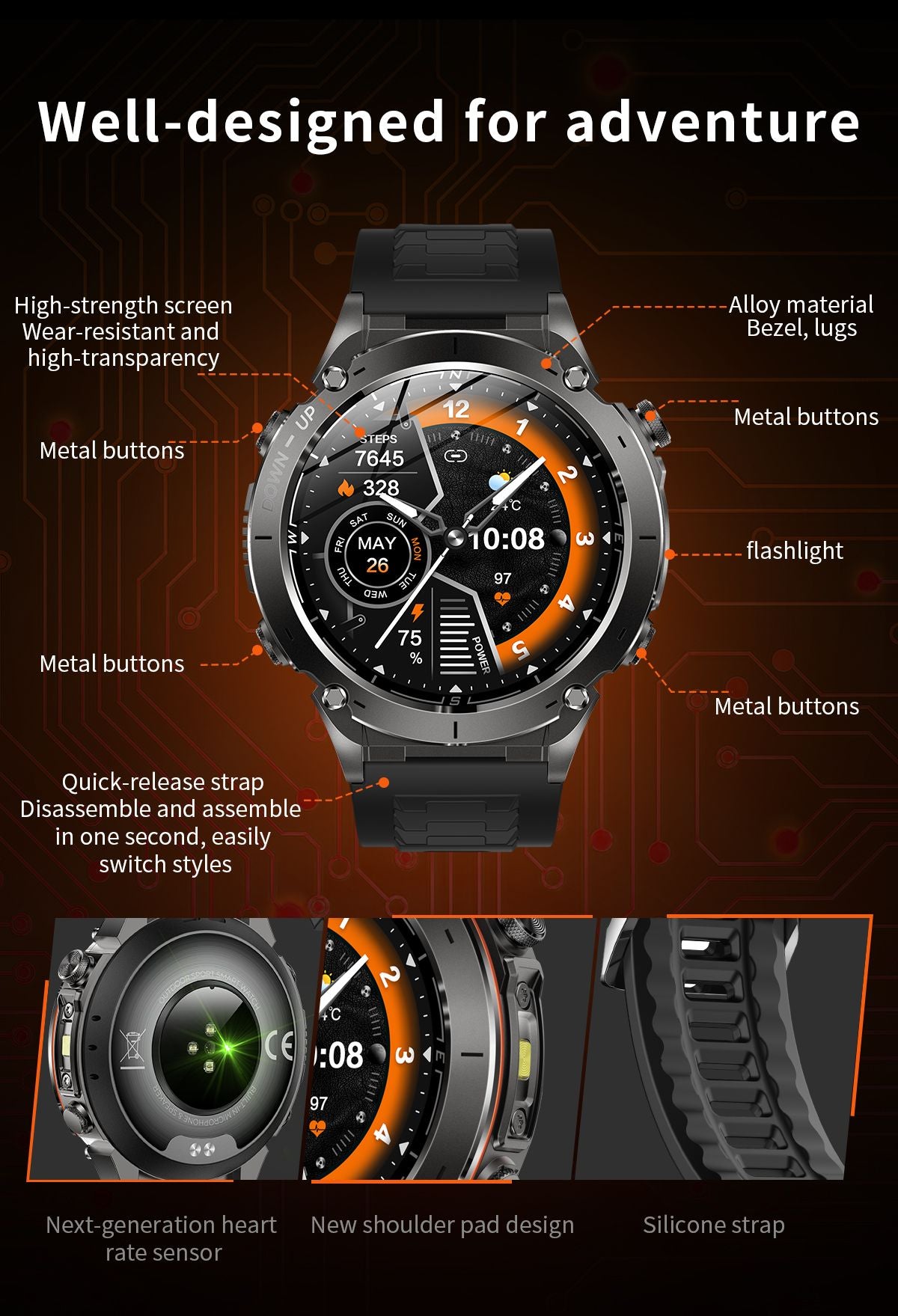 Novo T-Rex 3 GPS Smart Watch AMOLED de 1,43" à prova d'água 10ATM GNSS de banda dupla integrado Bússola Militar Esportivo Smartwatch Pulseira Masculina