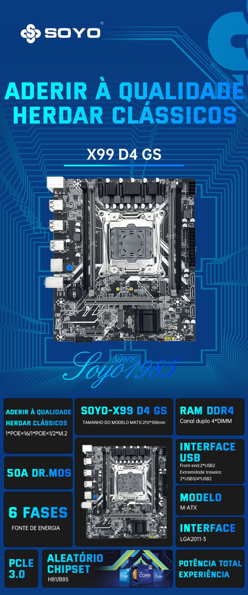 SOYO X99 Motherboard Set Kit With LGA2011-3 Xeon E5 2650 V4 CPU DDR4 16GB (1*16G) 2133MHz RAM NVME M.2 SATA for Desktop Computer