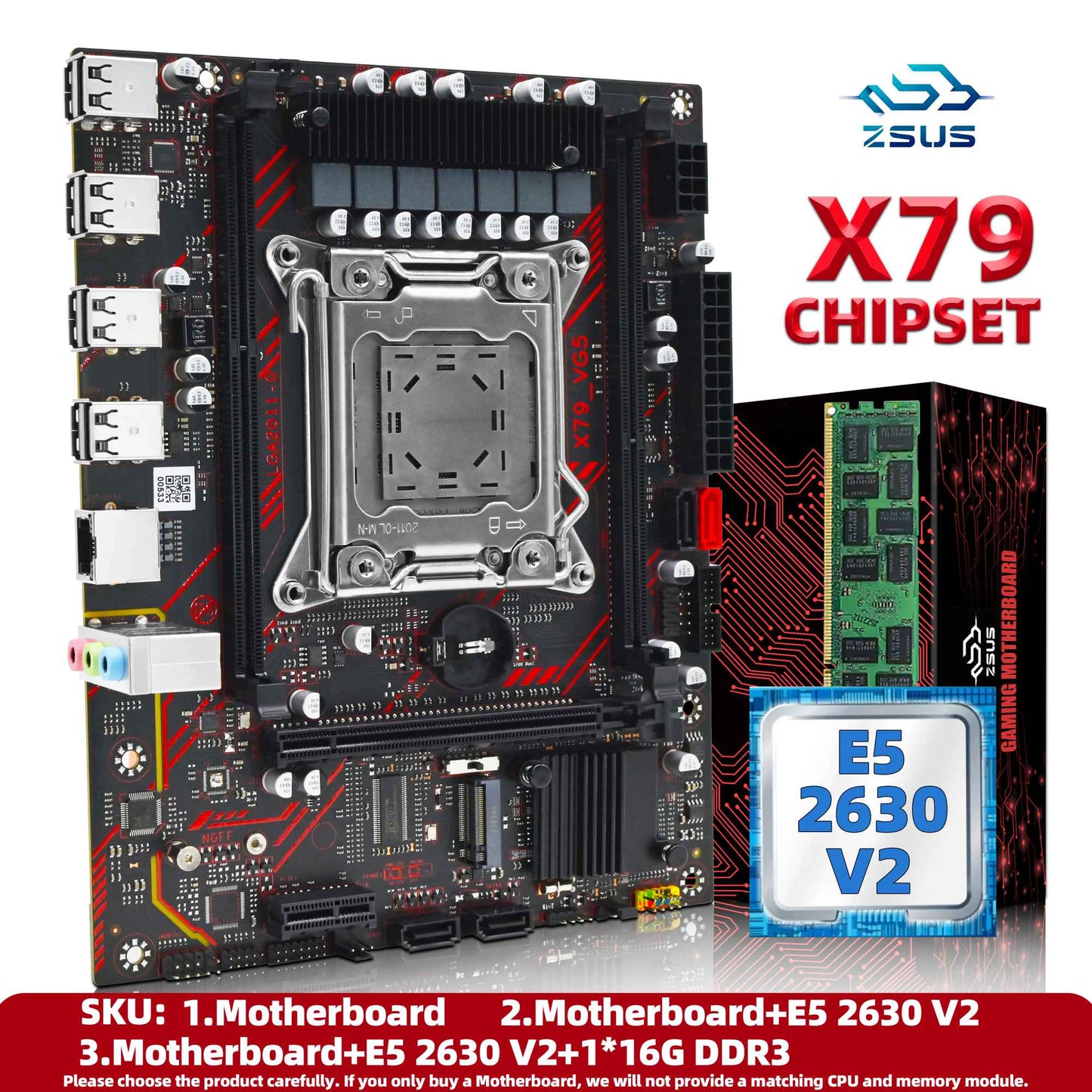 Kit Placa Mãe ZSUS X79 com Processador Intel LGA2011 Xeon E5 2630 V2 Memória RAM ECC DDR3 1*16GB Suporte Slot M.2 NVME