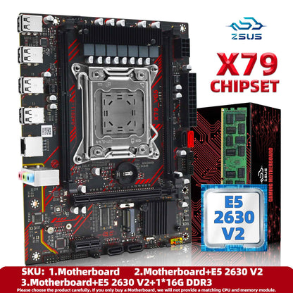 Kit Placa Mãe ZSUS X79 com Processador Intel LGA2011 Xeon E5 2630 V2 Memória RAM ECC DDR3 1*16GB Suporte Slot M.2 NVME