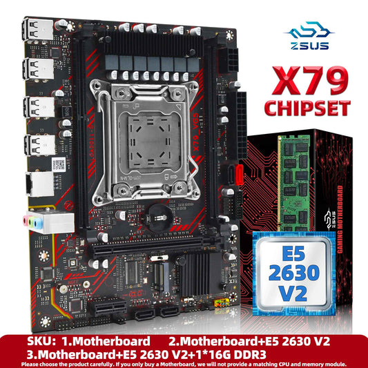 Kit Placa Mãe ZSUS X79 com Processador Intel LGA2011 Xeon E5 2630 V2 Memória RAM ECC DDR3 1*16GB Suporte Slot M.2 NVME