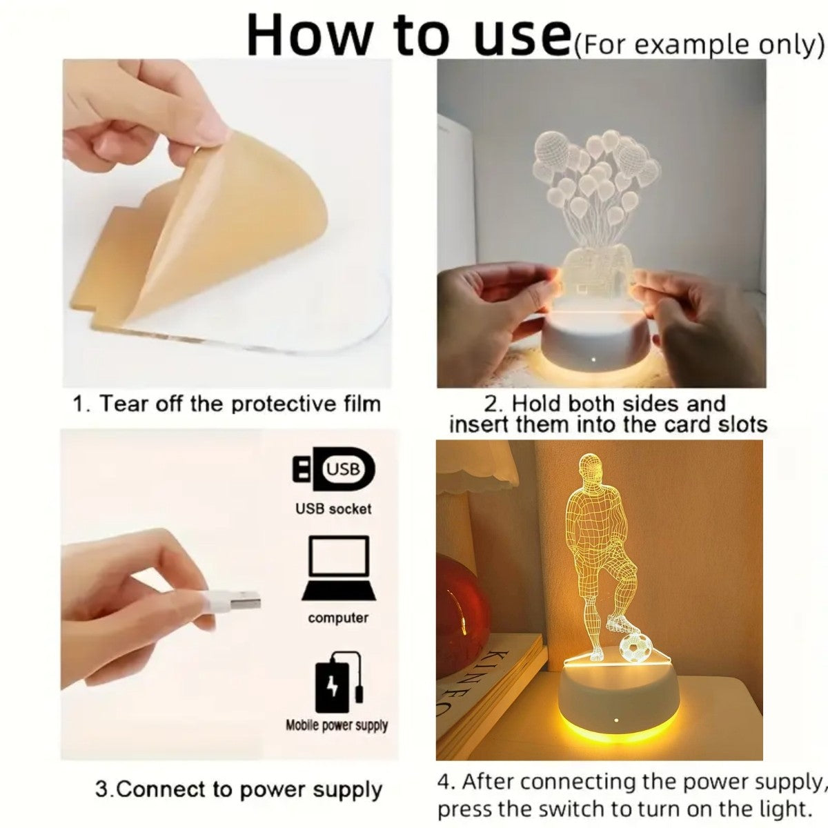 USB football player 3D night light, monochrome LED light, bedroom atmosphere and home decoration, football fans, holiday gifts