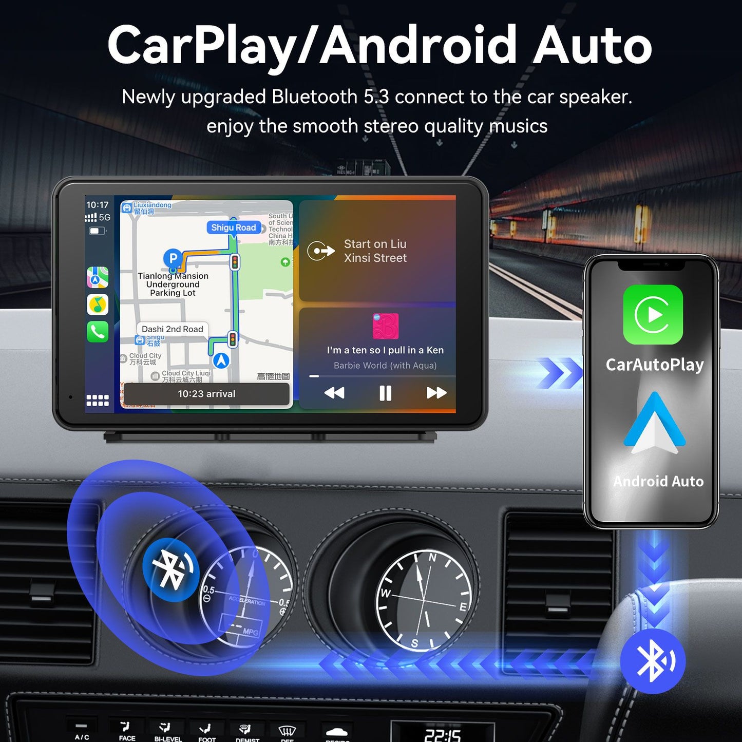 7 Inch Touch Screen Radio for Car Supporting Carplay & Android Auto?Portable Wireless Carplay Screen for Car,Car Audio Receiver