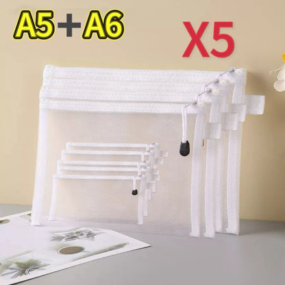 1-12pcs Mesh Zipper Pouch Student Waterproof Zip File Bag Makeup Bag School Office Supplies Miscellaneous Storage Organizer