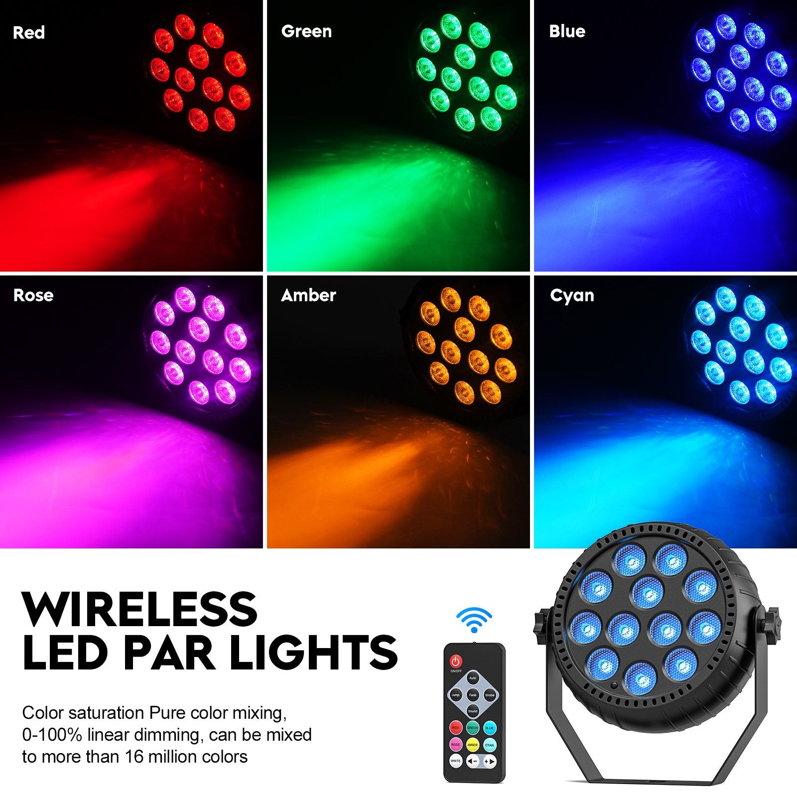 Somspot LED RGB Par Lights Remote & DMX Control Stage Light Effect Projector for Church Wedding Party Club Music Live