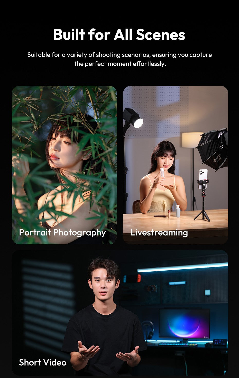 Ulanzi ML100RGB | ML100Bi 100W COB Video Light Full Color | 2700K-6500K Bi-Color Photography Studio Light for Shot Livestreaming