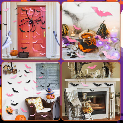 24/48pcs 3D Bat Wall Stickers Spooky PVC Bat Halloween Indoor Decorations Reusable Durable Bats Sticker Party Festival Supplies