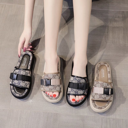 Women Slippers Flat Bottom Fashion All-match Sandals Woman Summer Outer Wear Non-slip Wear-resistant Pvc Soft-soled Lady Slipper