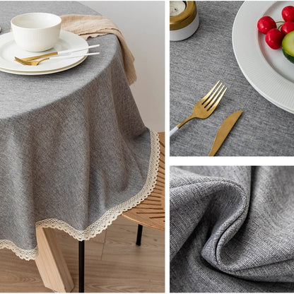 Large Round Tablecloth Solid Color Cotton Linen Waterproof Table Cloth Oil-Proof Table Cover for Kitchen Garden Restaurant