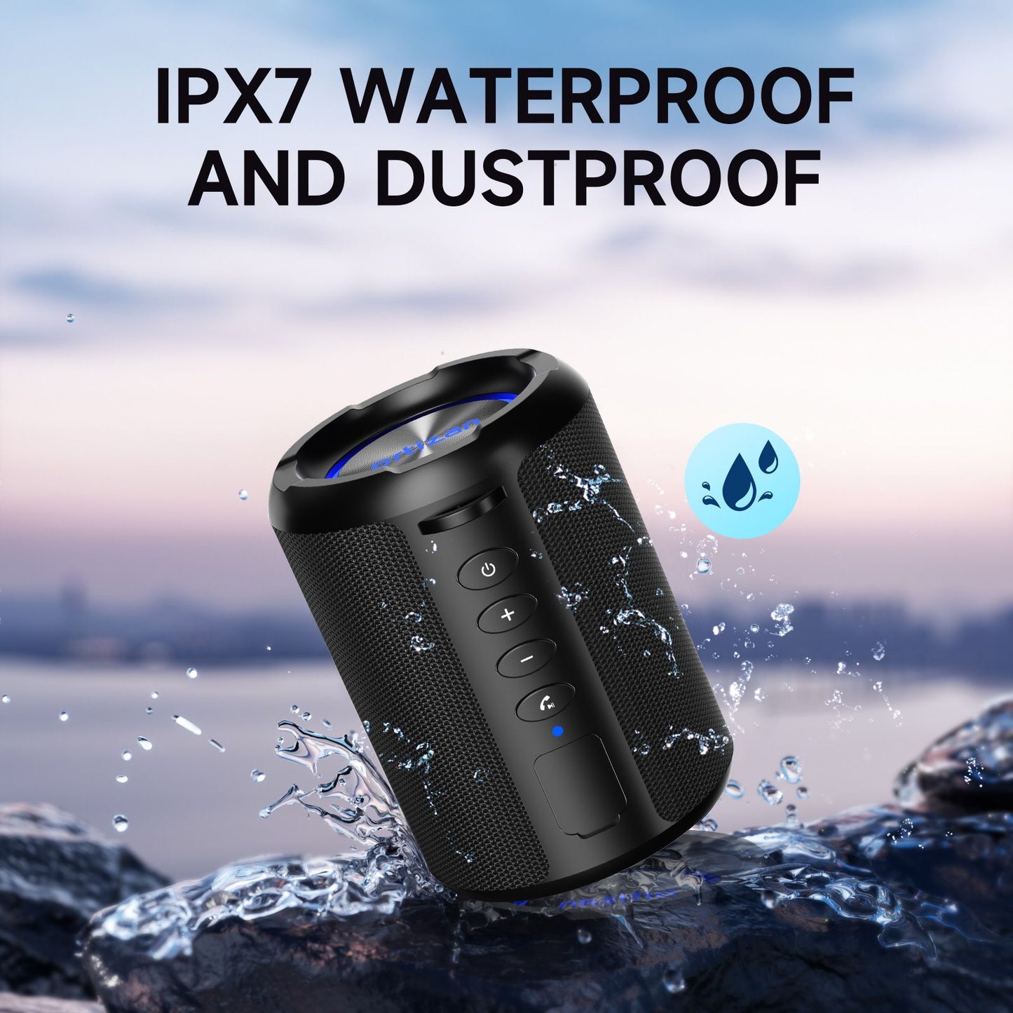 Ortizan X9S Caixa de Som Portátil Bluetooth, Som Alto HD com Reforço de Graves, Caixa de Som Sem Fio com Luz LED, À Prova D'água IPX7, Alto-falante de 15W