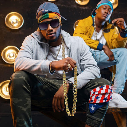 80s 90s Costume Outfit Set Big Gold Chain 80s/90s Rapper Accessories Glasses Bracelet Hip Hop Fancy Dress Costumes for Men Women