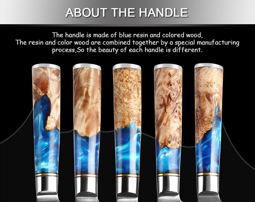 XITUO Kitchen Knives Set Damascus Steel VG10 Chef Knife Cleaver Paring Bread Knife Blue Resin Stabilised Wood Handle 1-7PCS set