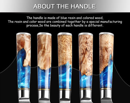 XITUO Kitchen Knives Set Damascus Steel VG10 Chef Knife Cleaver Paring Bread Knife Blue Resin Stabilised Wood Handle 1-7PCS set