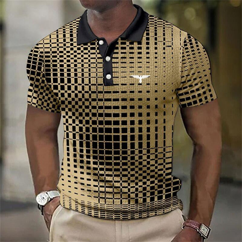 Men New Summer Casual Lapel Button Polo Shirt .