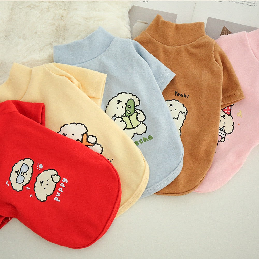 Moletom de Pelúcia Outono/Inverno para Cachorros, Casaco Básico Quente para Cães com Desenho Animado, Pelúcia Alemã Dupla Face Espessa Gola Alta para Pets