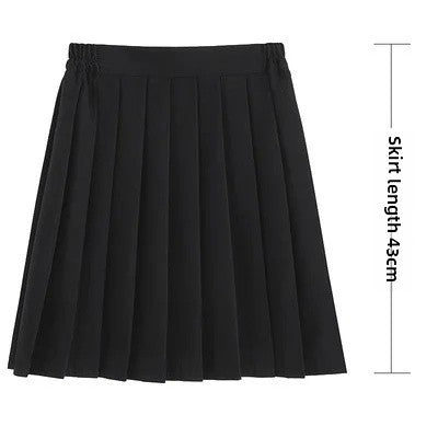 Spring Hot Sale Of The Season Women's Basic JK Uniform Skirt A- Line Elastic Waist Dark Blue Pleated Skirt College Style Half-le