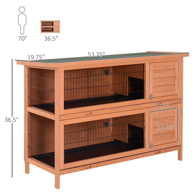 54" 2-Story Large Rabbit Hutch Bunny Cage Wooden Pet House Small Animal Habitat with Lockable Doors Leak-Proof Tray and