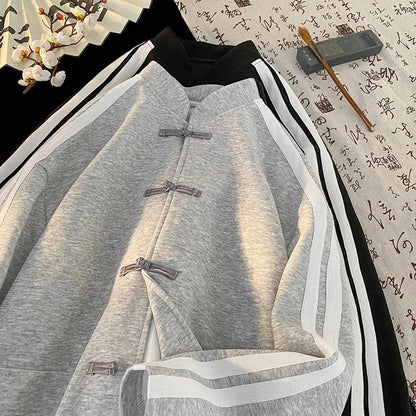 New Chinese Style Buttoned Cardigan Sweatshirt for Men Women 2025 Spring Loose Top Trendy Brand Chinese Style Heavyweight Jacket