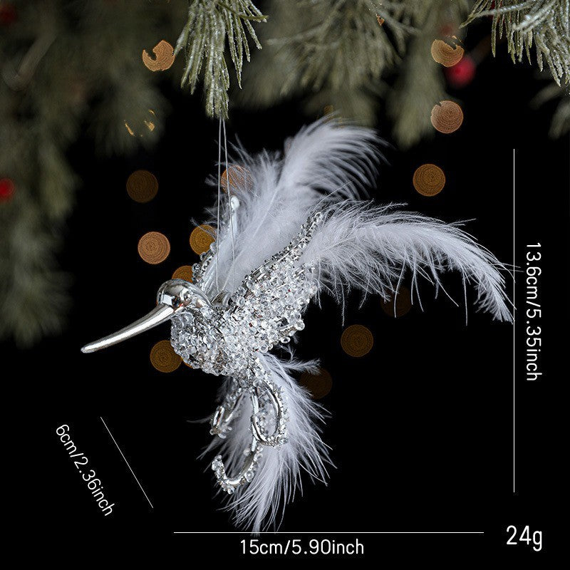 1PC Gold/Silver Artificial Hummingbird Pendant With Feather Glitter Bird Christmas Tree Ornament 2026 New Year Decorations