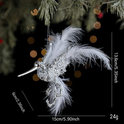 1PC Gold/Silver Artificial Hummingbird Pendant With Feather Glitter Bird Christmas Tree Ornament 2026 New Year Decorations