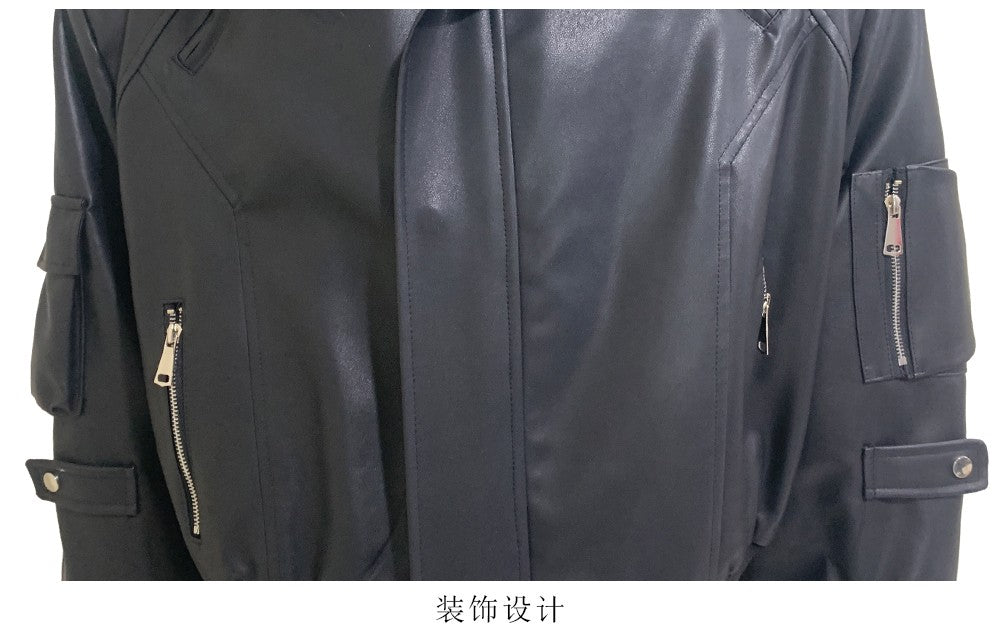 Mauroicardi Autumn Winter Short Oversized Black Warm Pu Leather Jacket Men with Faux Fur Trim Hood Loose Casual Korean Fashion