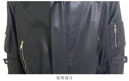 Mauroicardi Autumn Winter Short Oversized Black Warm Pu Leather Jacket Men with Faux Fur Trim Hood Loose Casual Korean Fashion