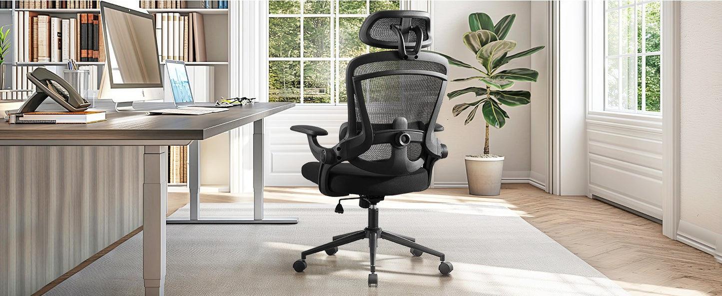 Cadeira de Escritório Ergonômica JHK com Apoio Lombar Ajustável em Mesh, Inclinação de 120°, Encosto Alto Confortável e Braços Macios Retráteis