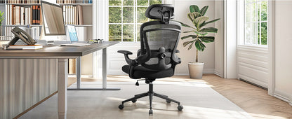 Cadeira de Escritório Ergonômica JHK com Apoio Lombar Ajustável em Mesh, Inclinação de 120°, Encosto Alto Confortável e Braços Macios Retráteis