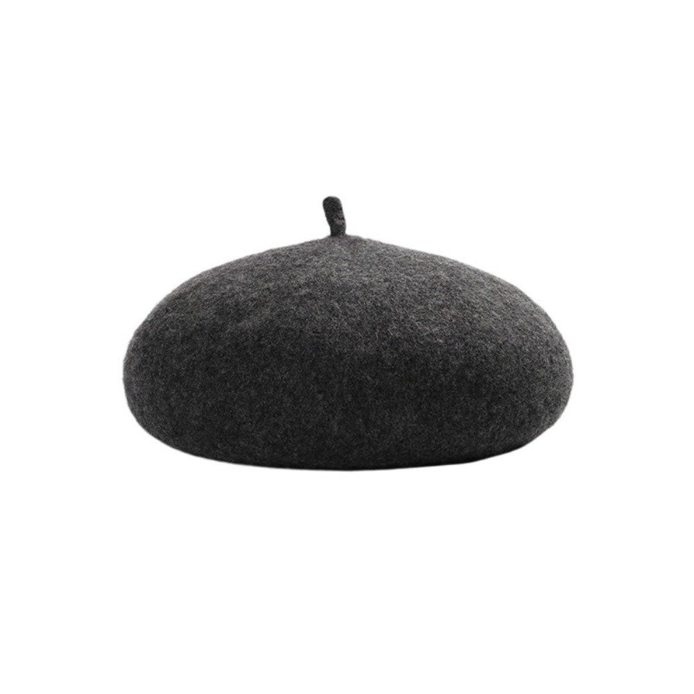 Boina Nuvem Feminina Confortável de Lã Pelúcia Quente Estilo Britânico Chapéu Gorro Cor Sólida Elástico Boina Feminina