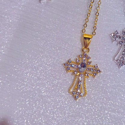 Gothic Big Zircon Cross Necklace Unisex Y2K Irregular Goth Large Cross Pendant Necklaces  for Men Women Couple Necklace Jewelry