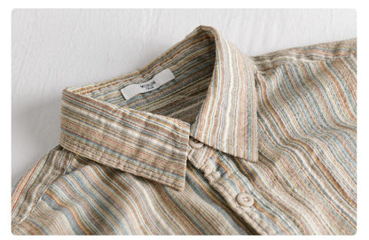 6158 Spring Fashion Japan Style Vintage Stripe Simple Cargo Shirt for Men Good Quality Cotton Long Sleeve Slim Fit Casual Blouse