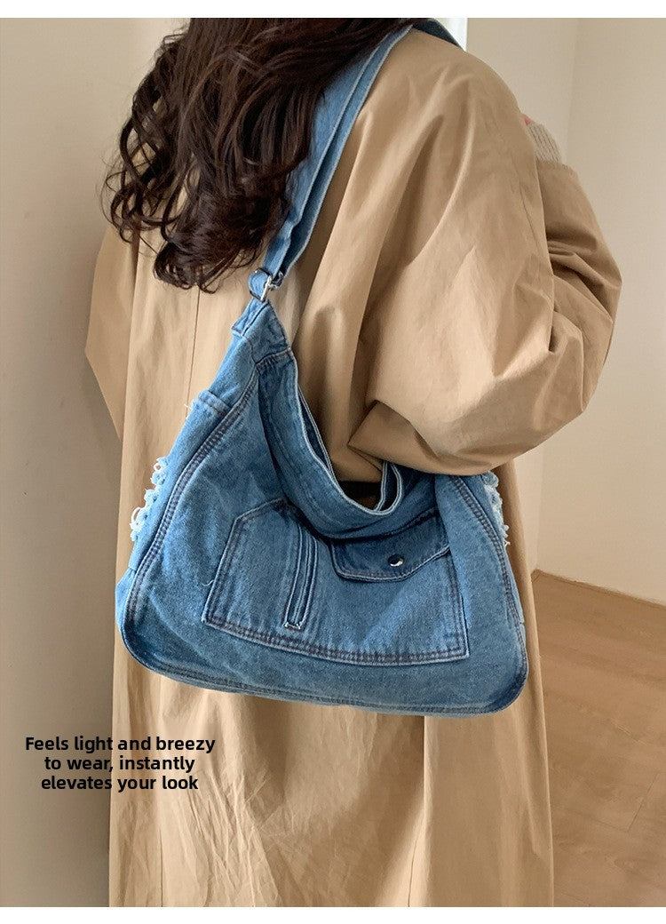 New Denim Shoulder Bag Women Fashion Large Capacity Casual Tote Handle Bag for School Comfortable and Versatile Commute Bag