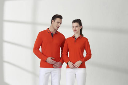 Cotton long sleeved T-shirt shirt polo shirt can print embroidered logo Spring and Autumn men's and women's work clothes