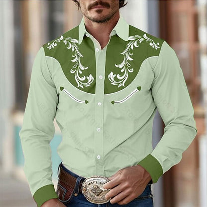 Floral Retro Western Men's Shirt Outdoor Street Casual Daily Spring and Summer Lapel Long Sleeve S-5XL Stretch Fabric Shirt