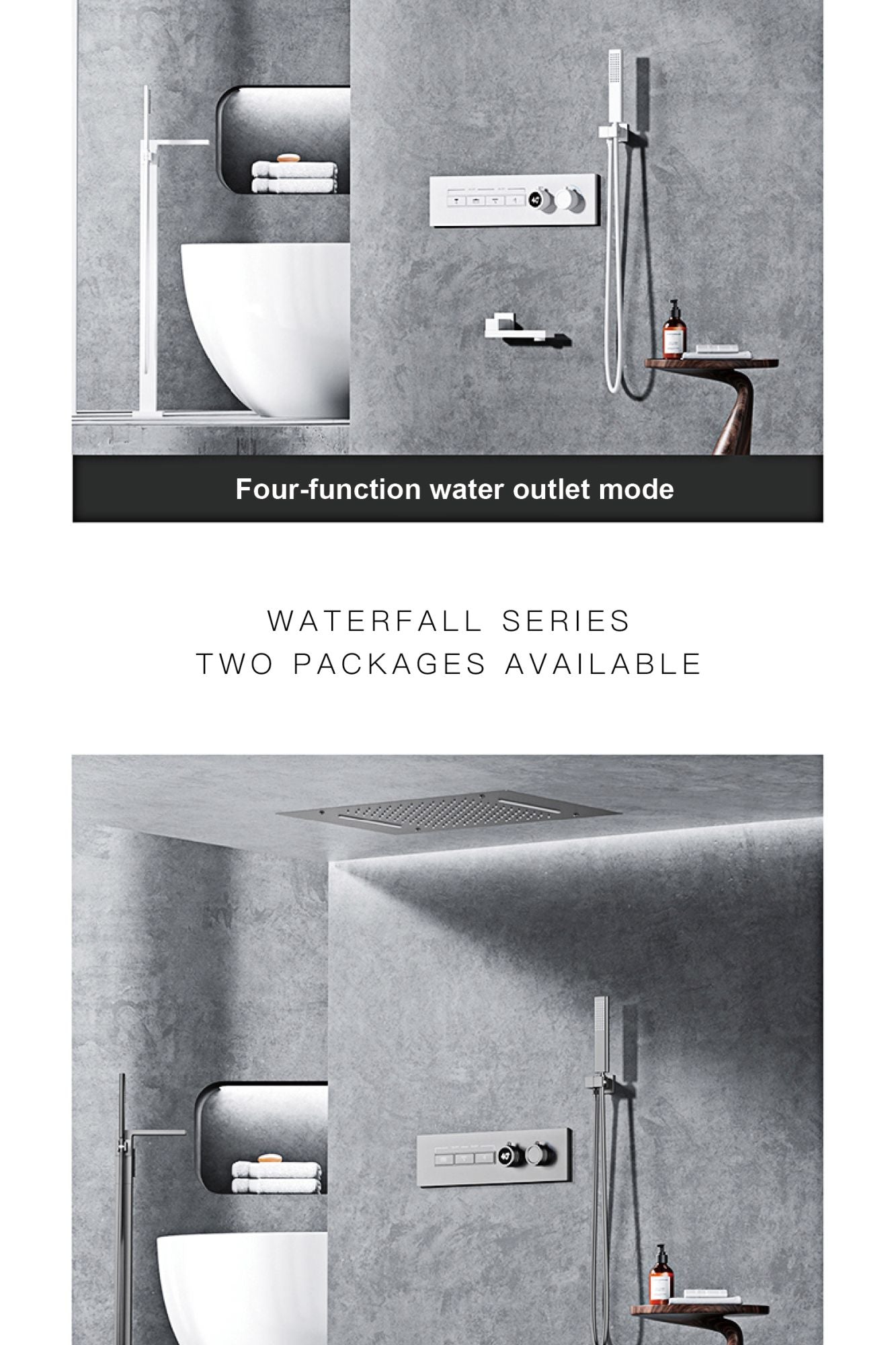 Luxury  black brass shower system wall-mounted LED digital display design Cold & hot dual-control 4-function ceiling shower Tap