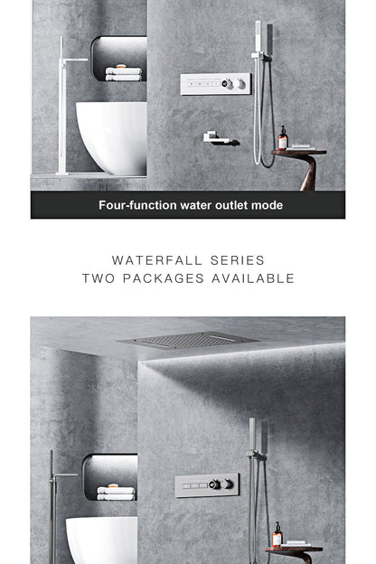 Luxury  black brass shower system wall-mounted LED digital display design Cold & hot dual-control 4-function ceiling shower Tap