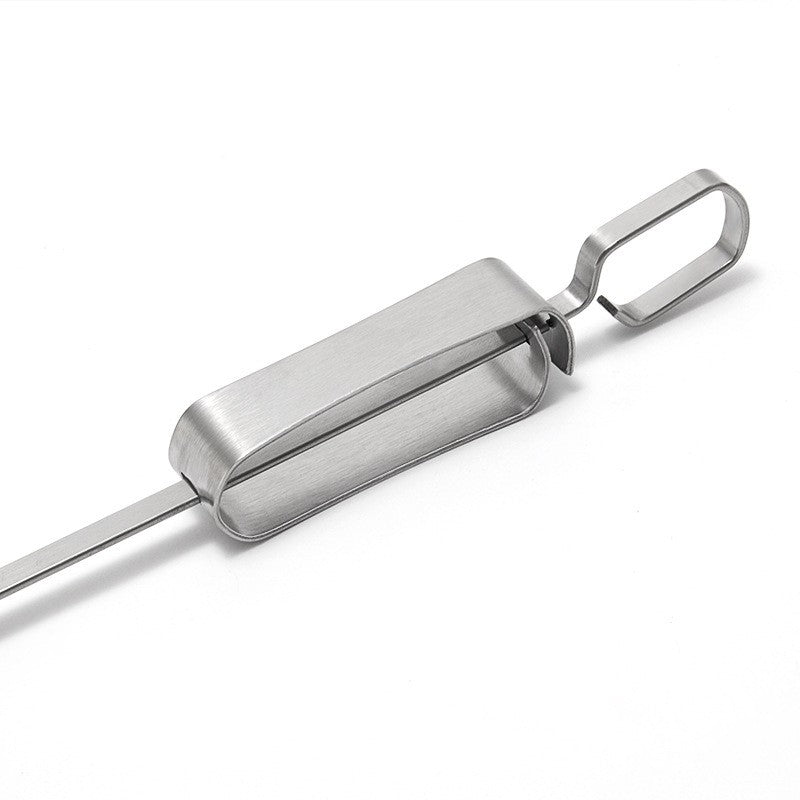 Stainless Steel BBQ Skewers – Flat Metal Kebob Sticks for Grilling Meat Vegetables, with Quick Release Metal Sliding Handle