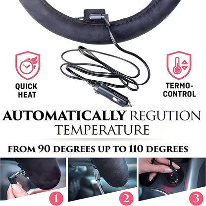 Hot 12V Heated Steering Wheel Cover Warm In Winter Universal Fit Steering Wheel Protector Outer For Cars Trucks Car Accessories