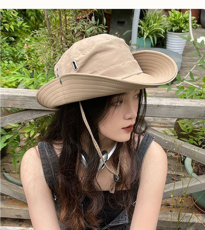 Womens Windproof Outdoor Sun Hat Summer UV Protection Bucket Safari Wide Brim Fisherman Cap Cowboy Men Fishing Hiking Beach Hats