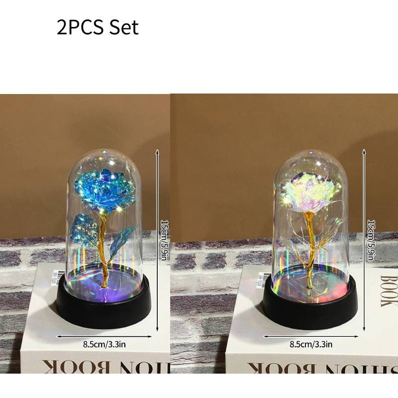 Eternal Rose Flowers Artificial Foil Flower in Glass Glow Immortal Flower LED Roses Lamp Flores Eternas Christmas Lover Gift