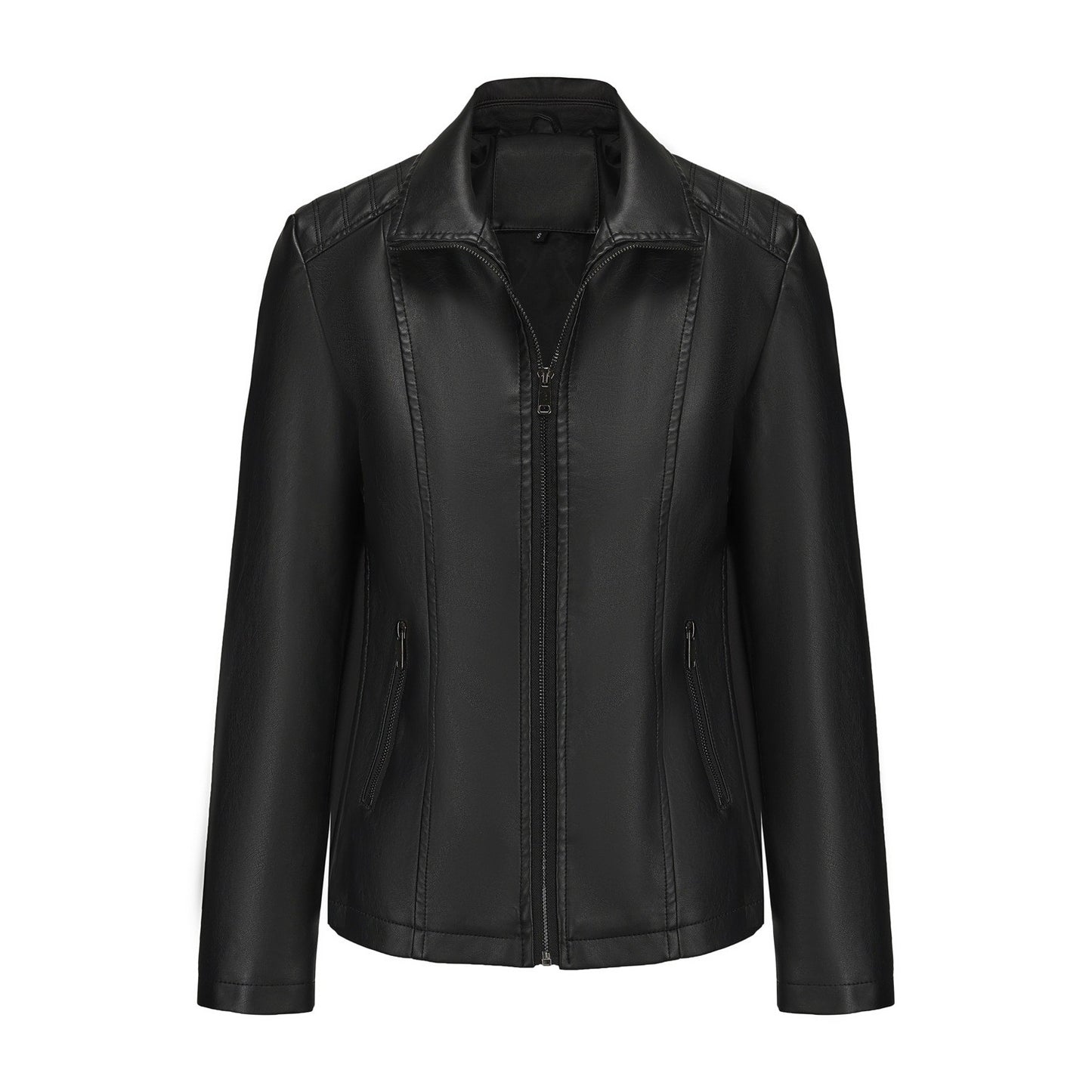 2025 Women’s Stylish Brown Faux Leather Jacket - Slim Fit, Trendy Moto Style with Zipper Detail PU Coat.