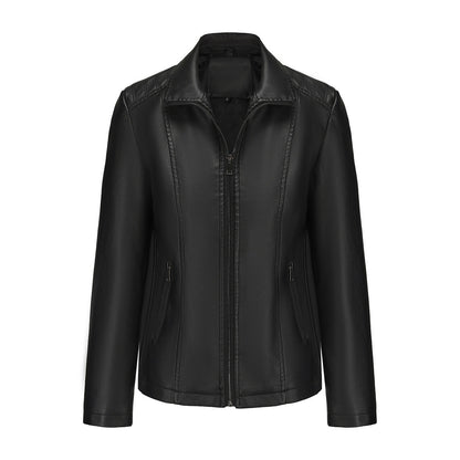 2025 Women’s Stylish Brown Faux Leather Jacket - Slim Fit, Trendy Moto Style with Zipper Detail PU Coat.