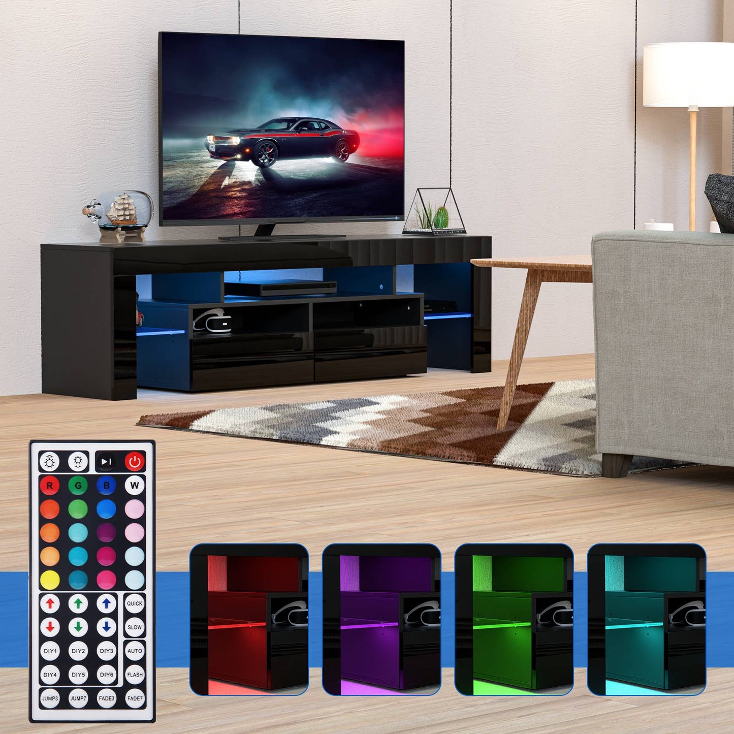 71IN LED TV Stand for 75/70/65 inch TV Modern Black Stand for Living Room with Storage Drawers High Gloss TV Cabinet
