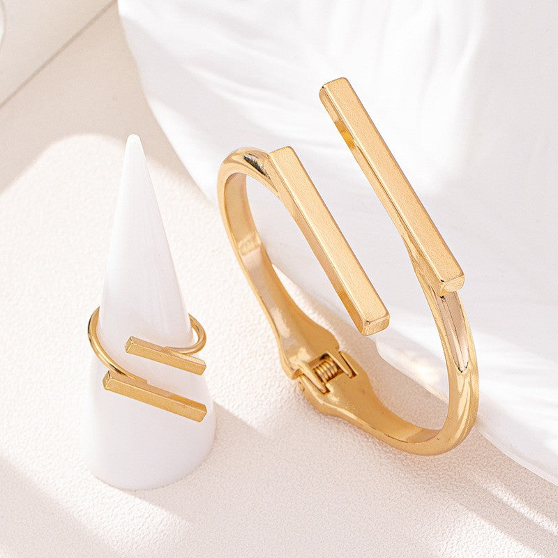 2 peças novo conjunto de anel de pulseira aberta geométrica de design simples, presentes de acessórios de festa de feriado de tendência personalizada feminina