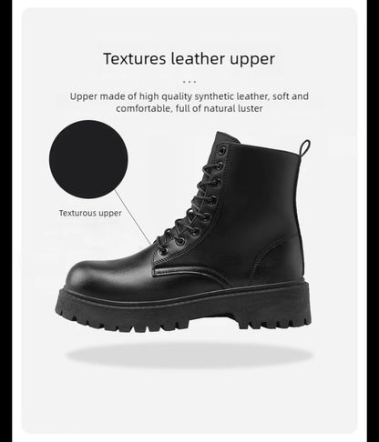 Botas casuais de casal, para quatro estações, masculinas e femininas, de cano alto, em couro, fashion, com sola grossa, antiderrapantes, plus size, para uso ao ar livre