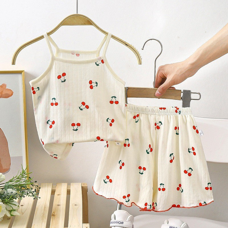Baby Clothes Sets Summer Toddler Girl Strap Suits Cotton Printing Baby Boy Tops Tee and Shorts Infant Tracksuit Newborn Sets