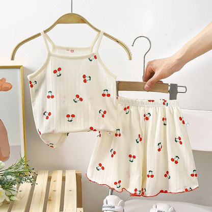 Baby Clothes Sets Summer Toddler Girl Strap Suits Cotton Printing Baby Boy Tops Tee and Shorts Infant Tracksuit Newborn Sets